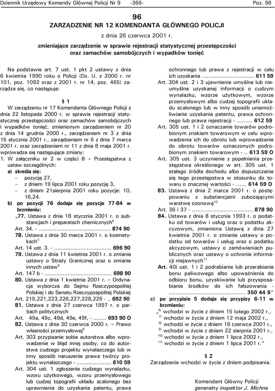 1 pkt 2 ustawy z dnia 6 kwietnia 1990 roku o Policji (Dz. U. z 2000 r. nr 101, poz. 1092 oraz z 2001 r. nr 14, poz.
