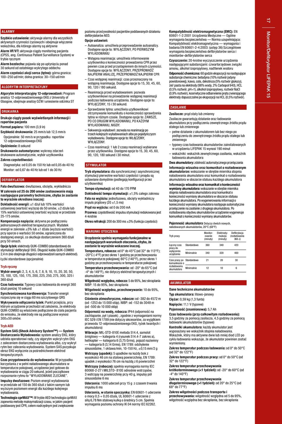 Continuous Patient Surveillance System) w trybie ręcznym Alarm bezdechu: pojawia się po upłynięciu ponad 30 sekund od ostatniego wykrytego oddechu Alarm częstości akcji serca (tętno): górna granica: