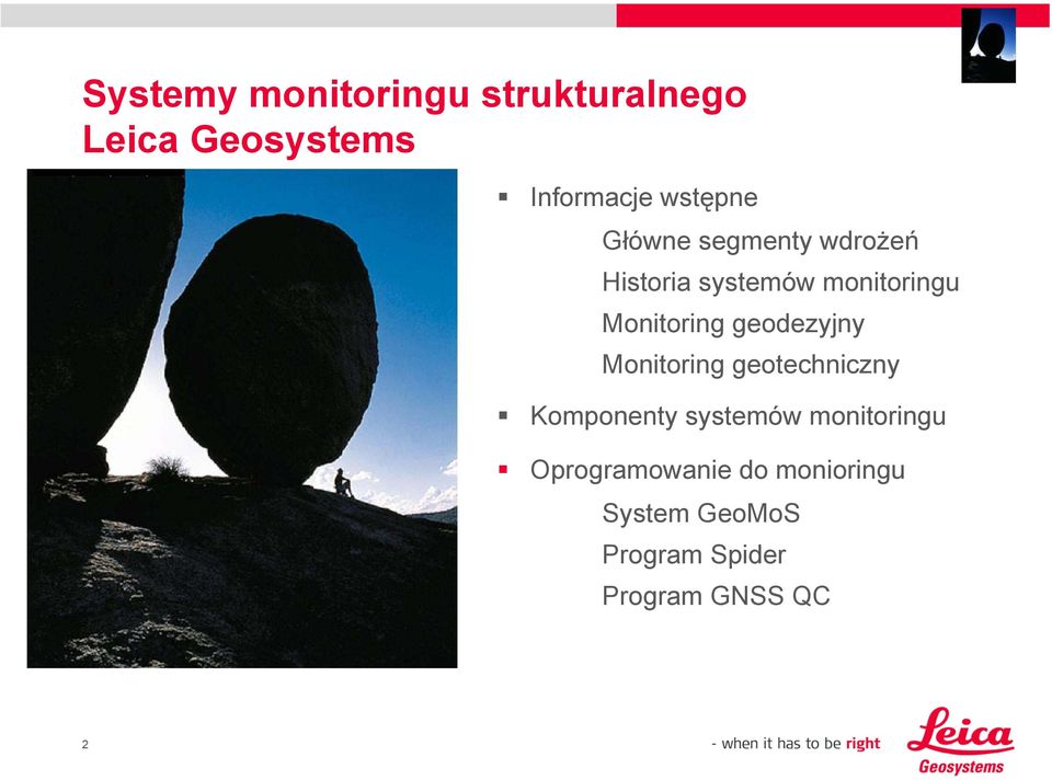 Monitoring geodezyjny Monitoring geotechniczny Komponenty systemów
