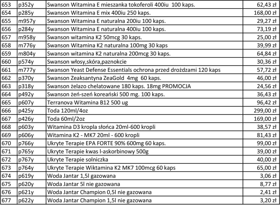 25,00 zł 658 m776y Swanson Witamina K2 naturalna 100mg 30 kaps 39,99 zł 659 m804y Swanson witamina K2 naturalna 200mcg 30 kaps.