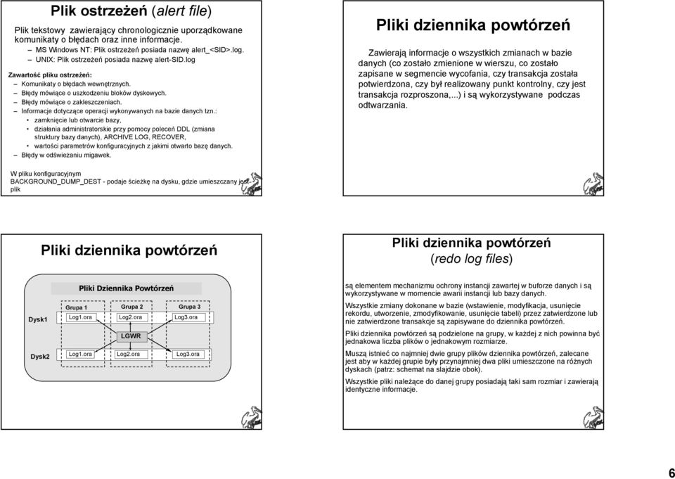 Informacje dotyczące operacji wykonywanych na bazie danych tzn.