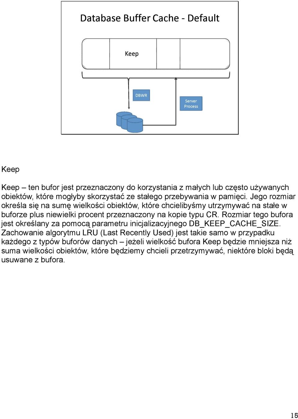 Rozmiar tego bufora jest określany za pomocą parametru inicjalizacyjnego DB_KEEP_CACHE_SIZE.