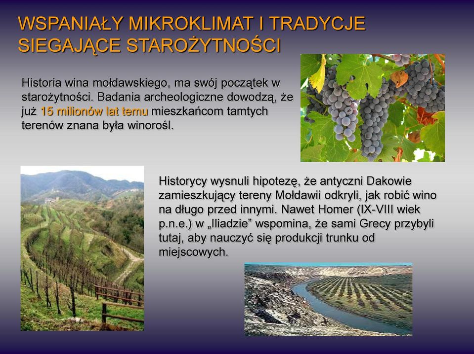 Historycy wysnuli hipotezę, że antyczni Dakowie zamieszkujący tereny Mołdawii odkryli, jak robić wino na długo przed