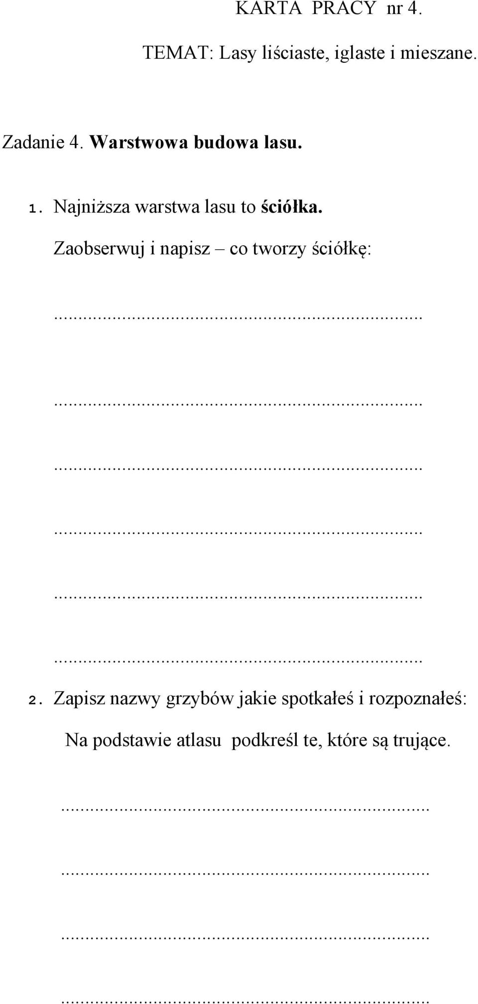 Zaobserwuj i napisz co tworzy ściółkę:.................. 2.