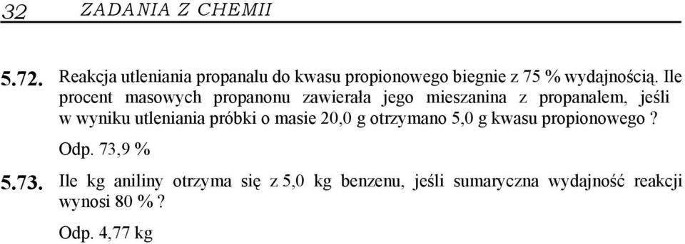 Ile procent masowych propanonu zawierała jego mieszanina z propanalem, jeśli w wyniku