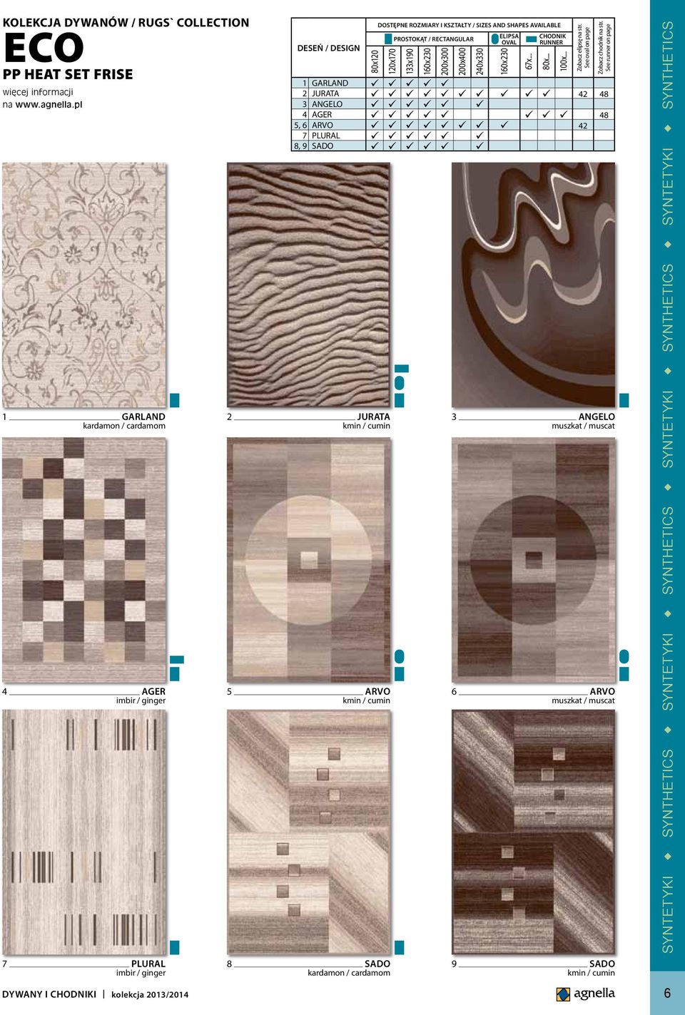 See oval on page 1 GARLAND 2 JURATA 42 48 3 ANGELO 4 AGER 48 5, 6 ARVO 42 7 PLURAL 8, 9 SADO 200x400 240x330 160x230 67x... 80x... 100x... Zobacz chodnik na str.