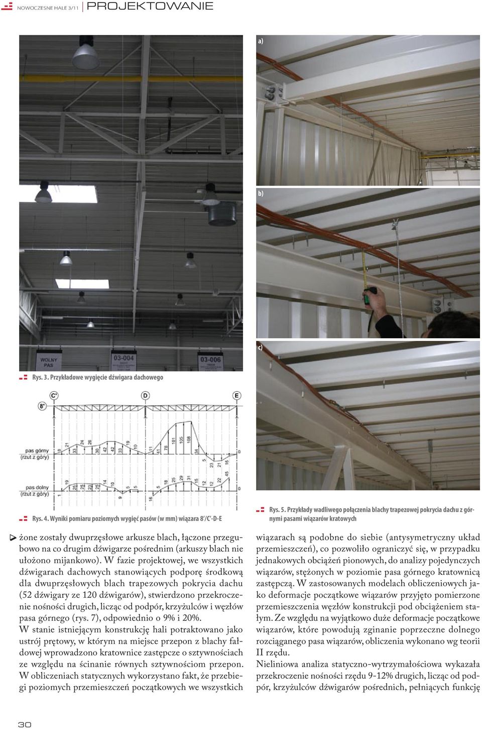 W fazie projektowej, we wszystkich dźwigarach dachowych stanowiących podporę środkową dla dwuprzęsłowych blach trapezowych pokrycia dachu (52 dźwigary ze 120 dźwigarów), stwierdzono przekroczenie