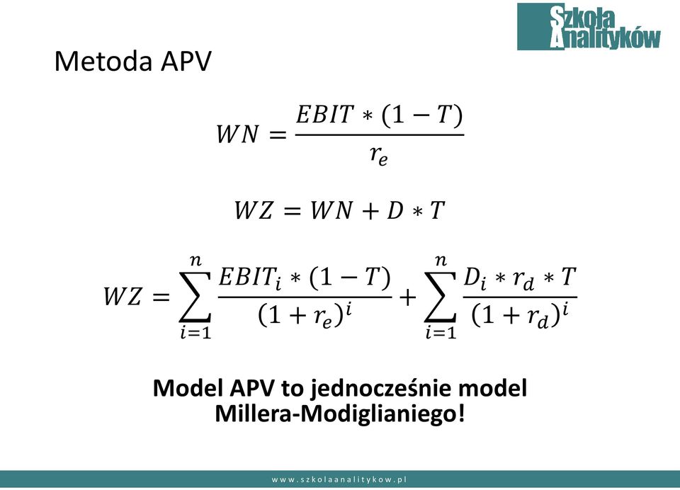 n i=1 D i r d T 1 + r d i Model APV to