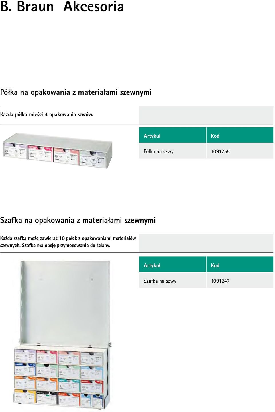 Artykuł Kod Półka na szwy 109155 Szafka na opakowania z materiałami szewnymi