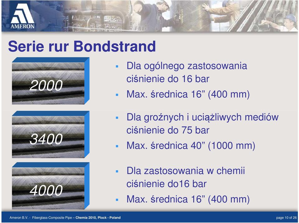 Max. średnica 40 (1000 mm) Dla zastosowania w chemii ciśnienie do16 bar Max.