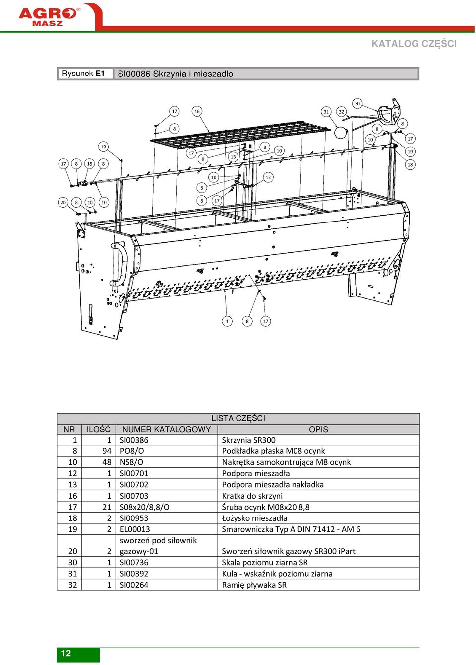 S08x20/8,8/O Śruba ocynk M08x20 8,8 18 2 SI00953 Łożysko mieszadła 19 2 EL00013 Smarowniczka Typ A DIN 71412 - AM 6 sworzeń pod siłownik 20