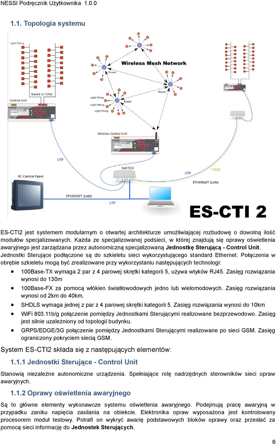 Jednostki Sterujące podłączone są do szkieletu sieci wykorzystującego standard Ethernet.