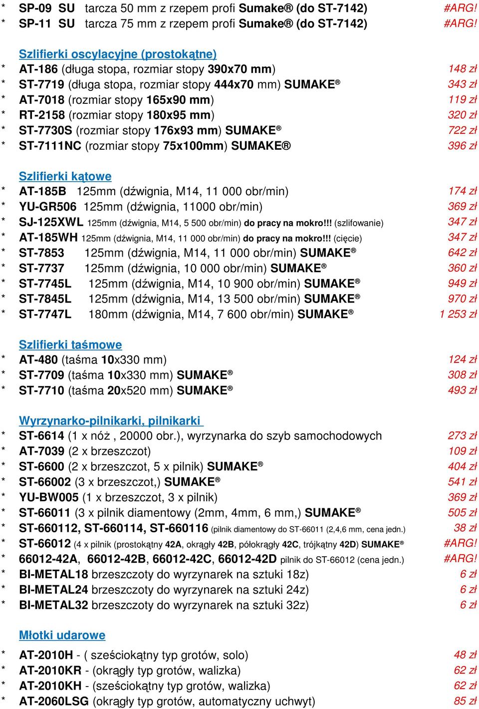 ST-7111NC (rozmiar stopy 75x100mm) SUMAKE 396 zł Szlifierki kątowe AT-185B 125mm (dźwignia, M14, 11 000 obr/min) 174 zł YU-GR506 125mm (dźwignia, 11000 obr/min) 369 zł SJ-125XWL 125mm (dźwignia, M14,
