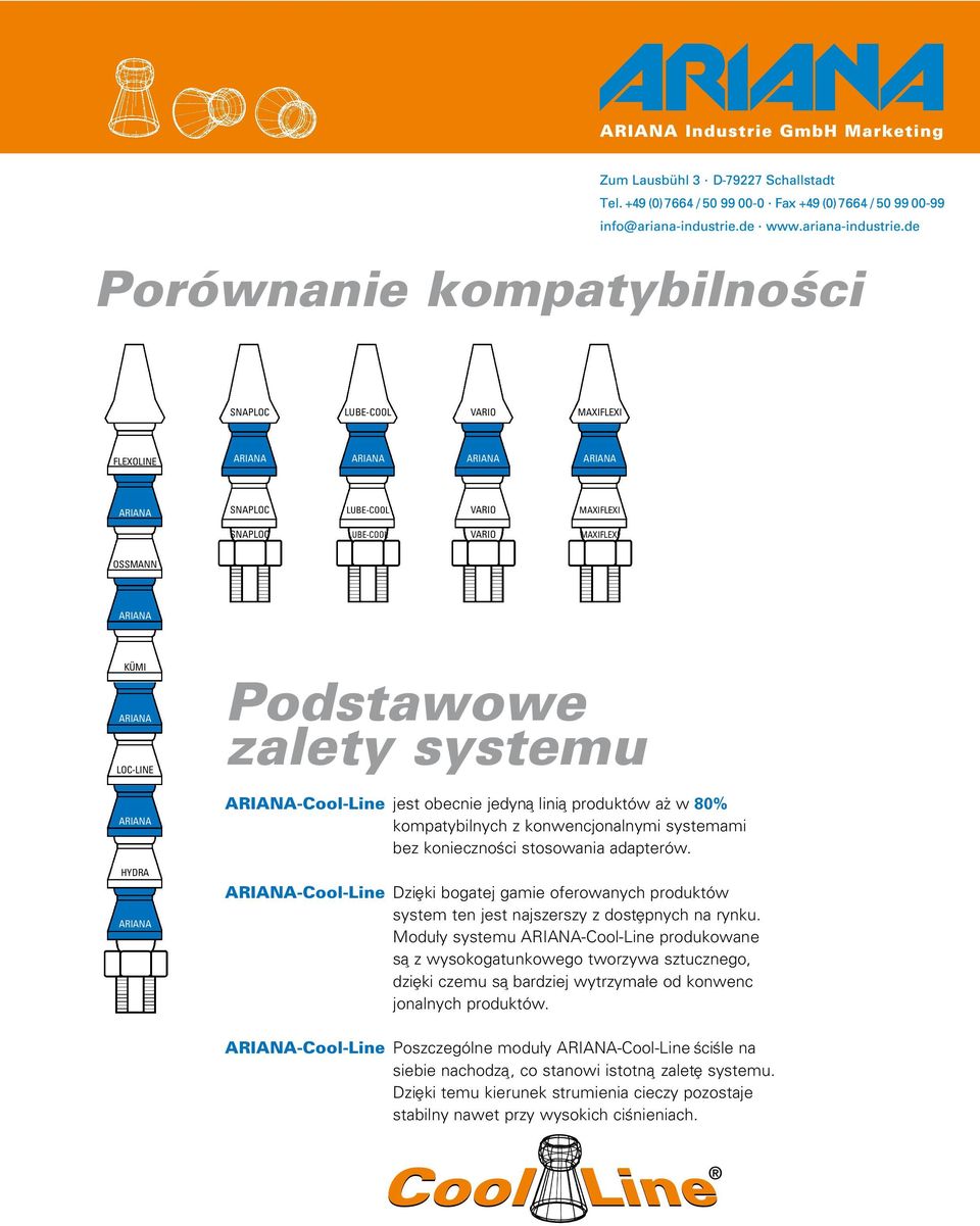 de Porównanie kompatybilności SNAPLOC LUBE-COOL VARIO MAXIFLEXI FLEXOLINE SNAPLOC LUBE-COOL VARIO MAXIFLEXI SNAPLOC LUBE-COOL VARIO MAXIFLEXI OSSMANN KÜMI LOC-LINE HYDRA Podstawowe zalety systemu