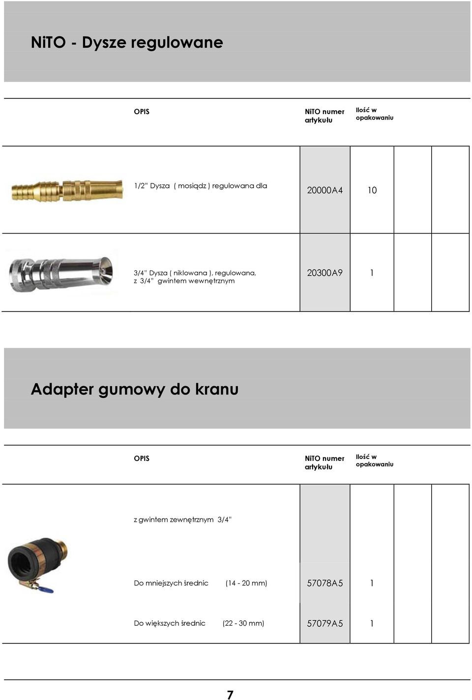 20300A9 Adapter gumowy do kranu OPIS NiTO numer z gwintem zewnętrznym 3/4