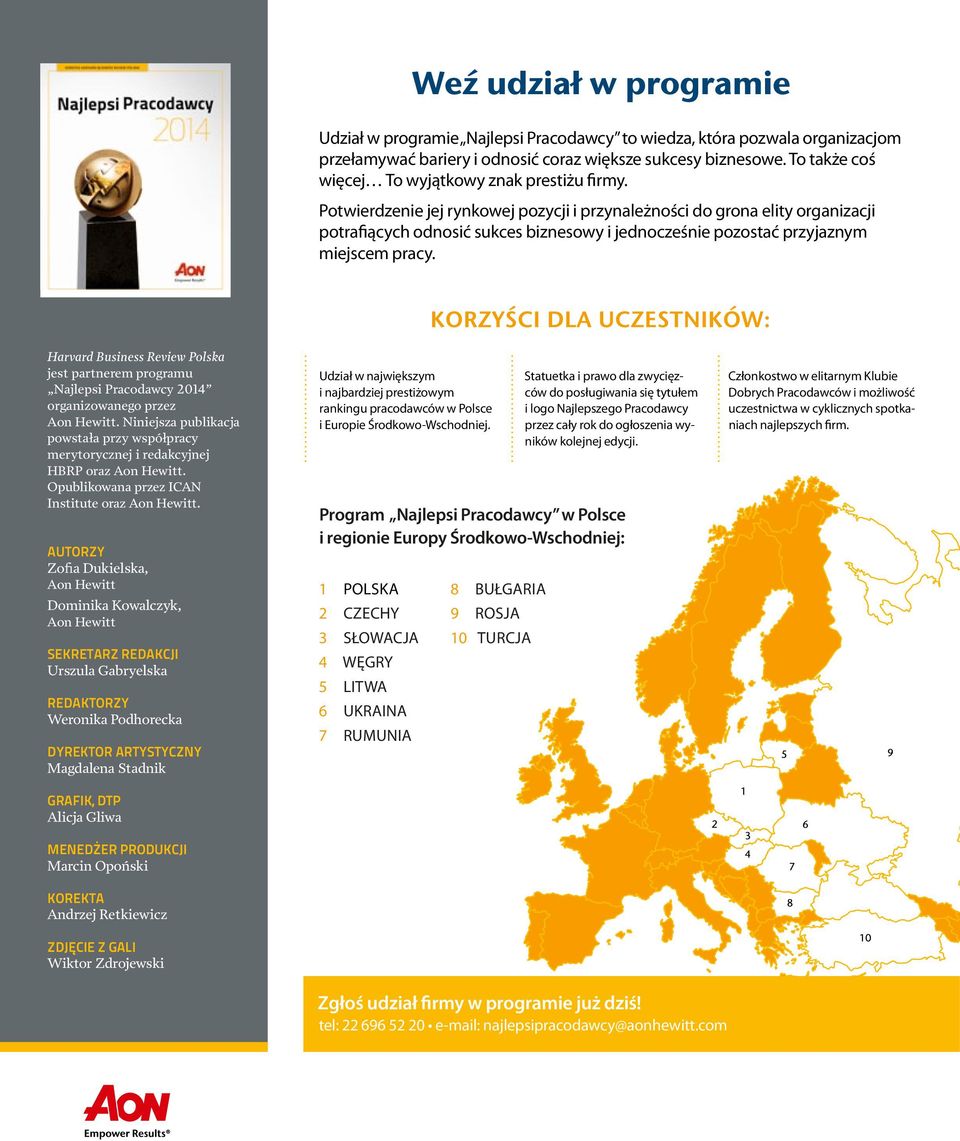 Harvard Business Review Polska jest partnerem programu Najlepsi Pracodawcy 2014 organizowanego przez Aon Hewitt.