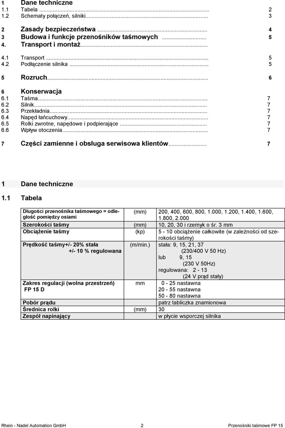 1 Dane techniczne 11 Tabela Długości przenośnika taśmowego = odległość pomiędzy osiami (mm) 200, 400, 600, 800, 1000, 1200, 1400, 1600, 1800, 2000 Szerokości taśmy (mm) 10, 20, 30 i rzemyk o śr 3 mm