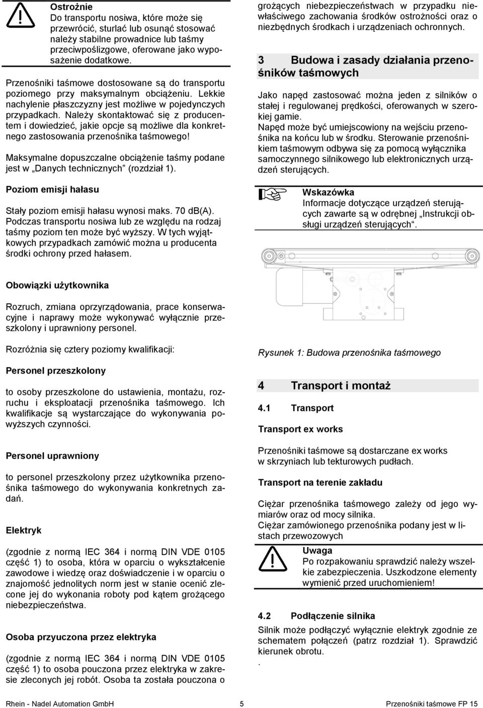 opcje są możliwe dla konkretnego zastosowania przenośnika taśmowego!