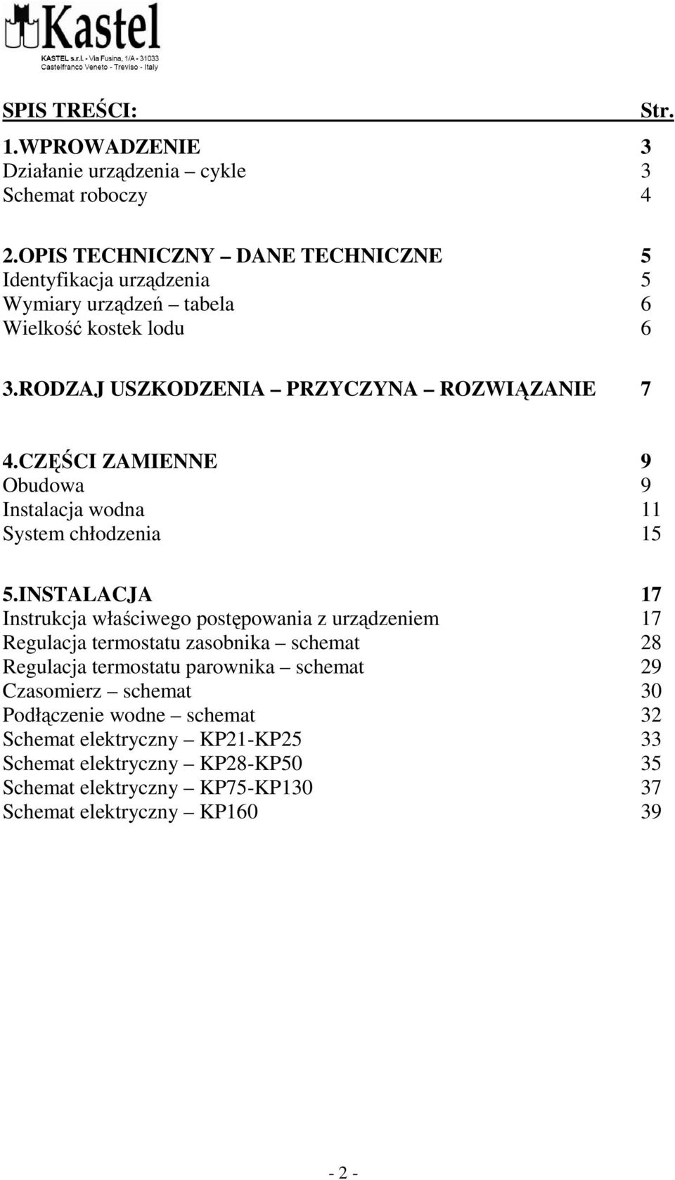CZĘŚCI ZAMIENNE 9 Obudowa 9 Instalacja wodna 11 System chłodzenia 15 5.