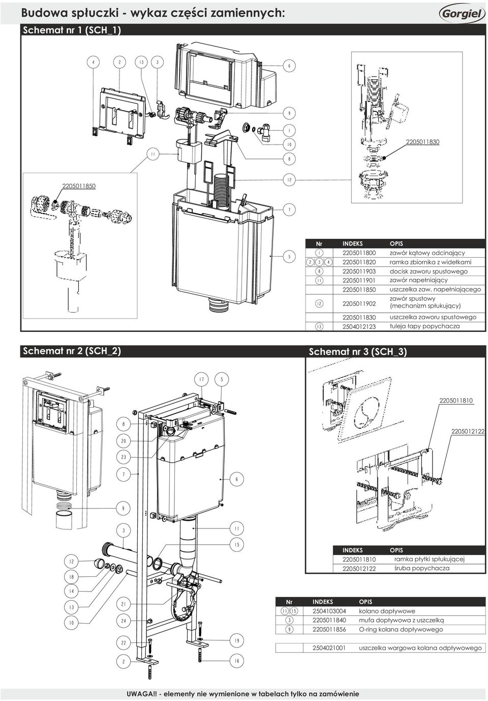 napełniającego zawór spustowy (mechanizm spłukujący) uszczelka zaworu spustowego tuleja łapy popychacza Schemat nr 2 (SCH_2) Schemat nr 3 (SCH_3) 2205011810 2205012122 INDEKS OPIS 2205011810