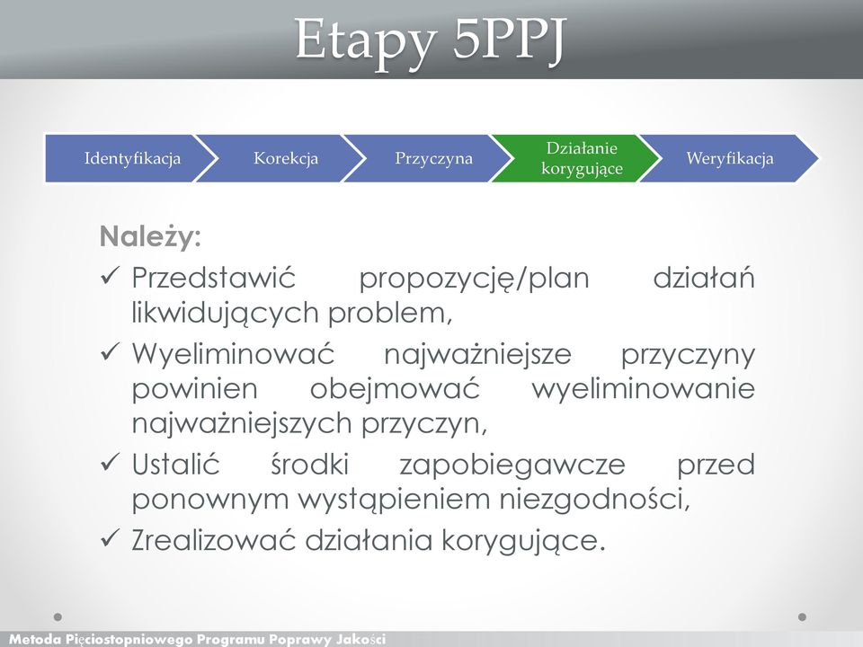 wyeliminowanie najważniejszych przyczyn, Ustalić środki