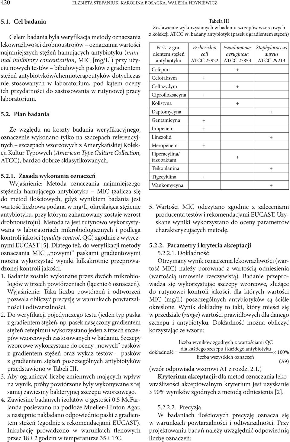 [mg/l]) przy użyciu nowych testów bibułowych pasków z gradientem stężeń antybiotyków/chemioterapeutyków dotychczas nie stosowanych w laboratorium, pod kątem oceny ich przydatności do zastosowania w