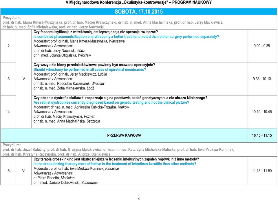 Is combined phacoemulsification and vitrecomy a better treatment metod than either surgery performed separately? Moderator: prof. dr hab. Maria Kmera-Muszyńska, Warszawa 12. prof. dr hab. Jerzy Nawrocki, Łódź dr n.