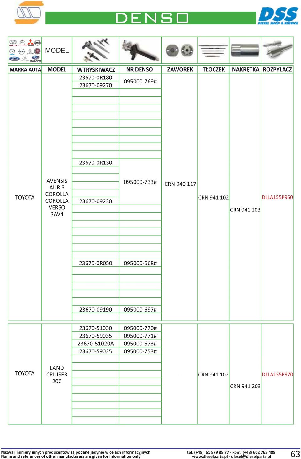 DLLA155P960 CRN 941 203 23670-0R050 095000-668# 23670-09190 095000-697# 23670-51030 095000-770# 23670-59035