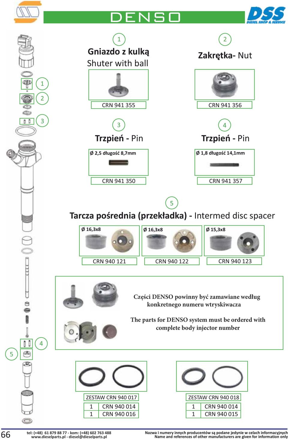 CRN 940 122 CRN 940 123 Części DENSO powinny być zamawiane według konkretnego numeru wtryskiwacza The parts for DENSO system must be