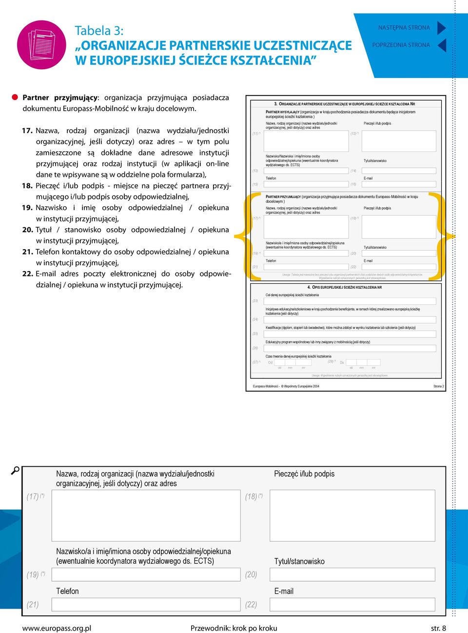 Nazwa, rodzaj organizacji (nazwa wydziału/jednostki organizacyjnej, jeśli dotyczy) oraz adres w tym polu zamieszczone są dokładne dane adresowe instytucji przyjmującej oraz rodzaj instytucji (w