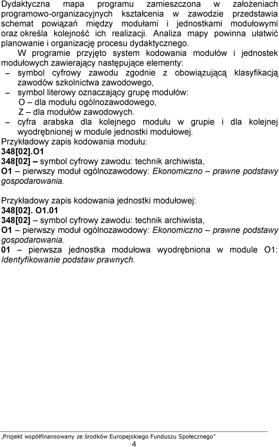 W programie przyjęto system kodowania modułów i jednostek modułowych zawierający następujące elementy: symbol cyfrowy zawodu zgodnie z obowiązującą klasyfikacją zawodów szkolnictwa zawodowego, symbol
