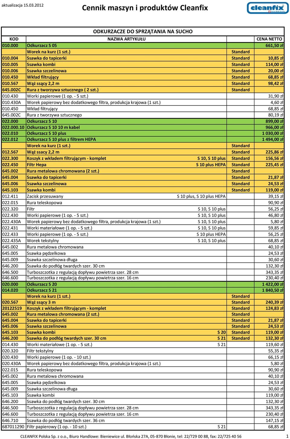 430A Worek papierowy bez dodatkowego filtra, produkcja krajowa (1 szt.) 4,60 zł 010.450 Wkład filtrujący 68,85 zł 645.002C Rura z tworzywa sztucznego 80,19 zł 022.000 
