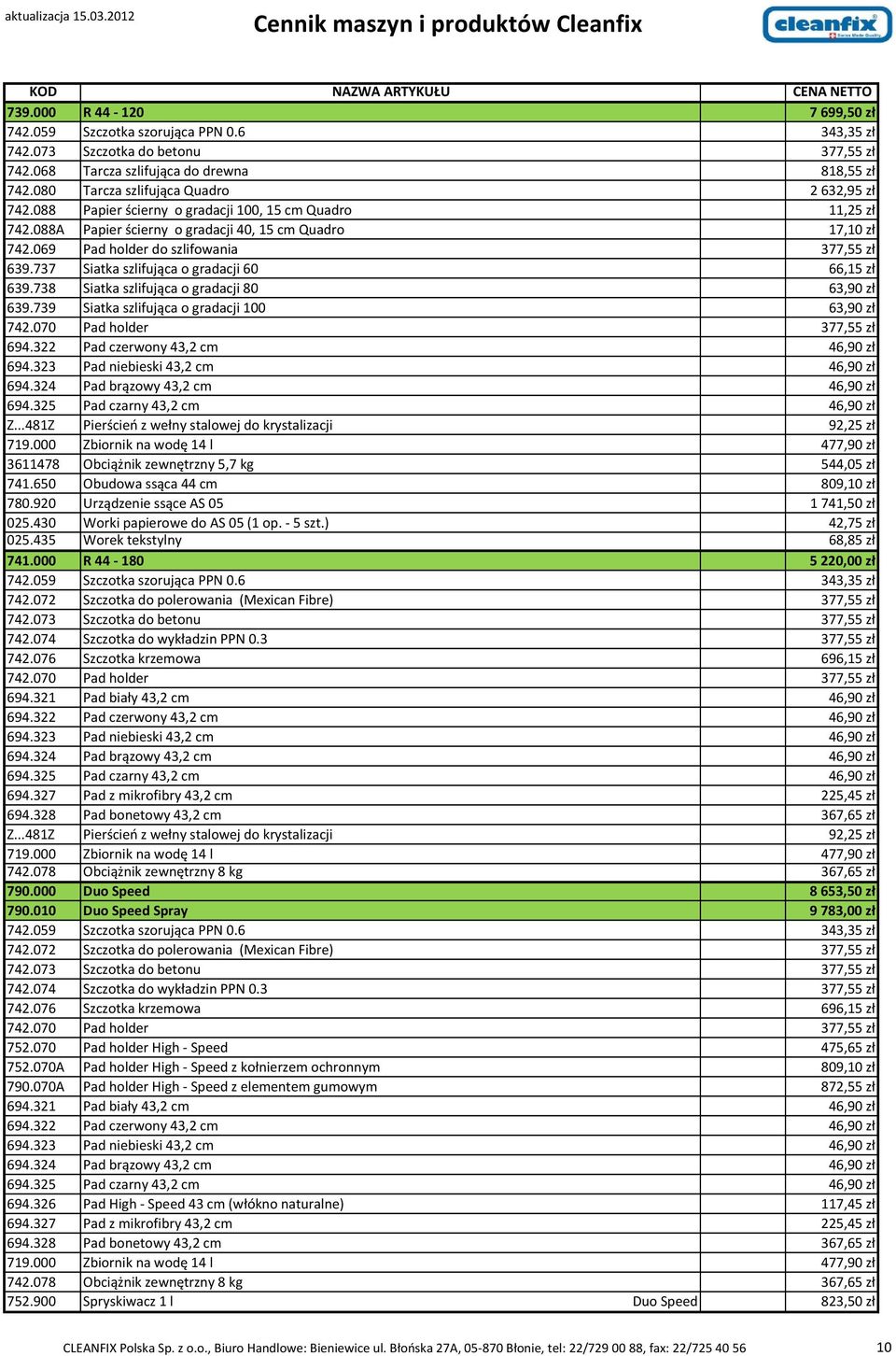 069 Pad holder do szlifowania 377,55 zł 639.737 Siatka szlifująca o gradacji 60 66,15 zł 639.738 Siatka szlifująca o gradacji 80 63,90 zł 639.739 Siatka szlifująca o gradacji 100 63,90 zł 742.