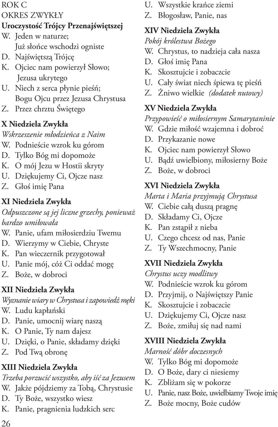 O mój Jezu w Hostii skryty U. Dziękujemy Ci, Ojcze nasz Z. Głoś imię Pana XI Niedziela Zwykła Odpuszczone są jej liczne grzechy, ponieważ bardzo umiłowała W. Panie, ufam miłosierdziu Twemu D.