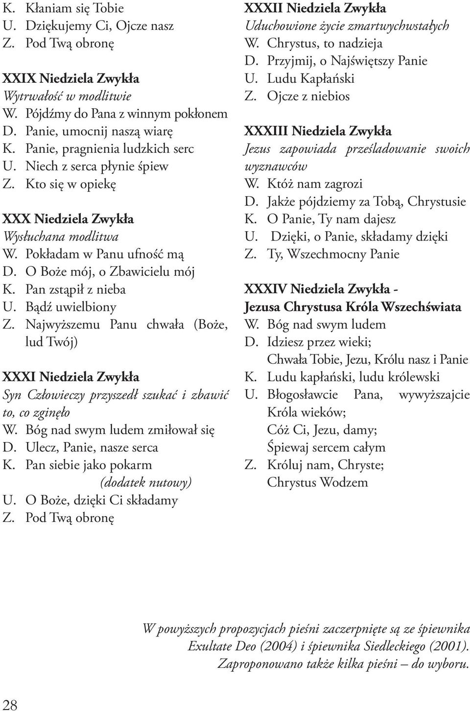 Pan zstąpił z nieba U. Bądź uwielbiony Z. Najwyższemu Panu chwała (Boże, lud Twój) XXXI Niedziela Zwykła Syn Człowieczy przyszedł szukać i zbawić to, co zginęło W. Bóg nad swym ludem zmiłował się D.