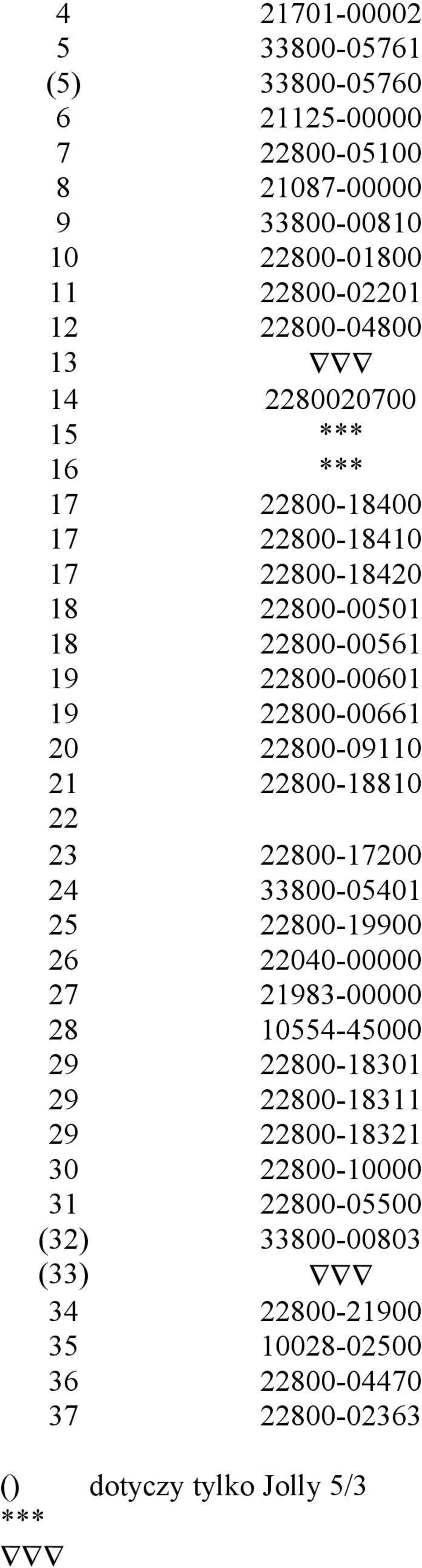 21 22800-18810 22 23 22800-17200 24 33800-05401 25 22800-19900 26 22040-00000 27 21983-00000 28 10554-45000 29 22800-18301 29 22800-18311 29