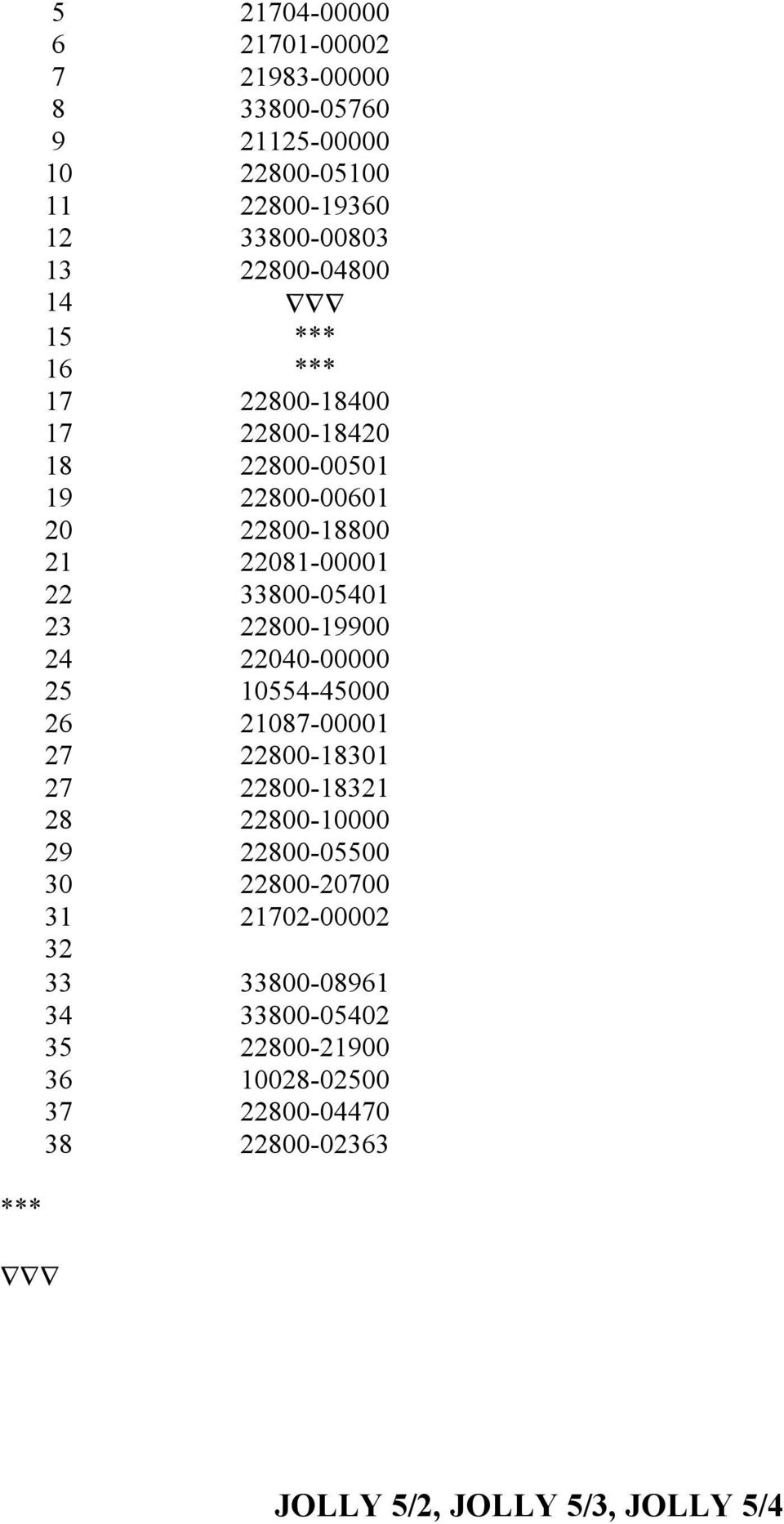 33800-05401 23 22800-19900 24 22040-00000 25 10554-45000 26 21087-00001 27 22800-18301 27 22800-18321 28 22800-10000 29 22800-05500