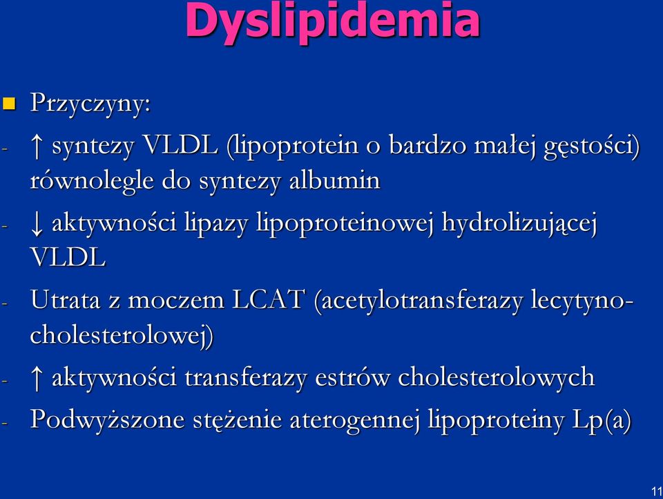 VLDL - Utrata z moczem LCAT (acetylotransferazy lecytynocholesterolowej) -