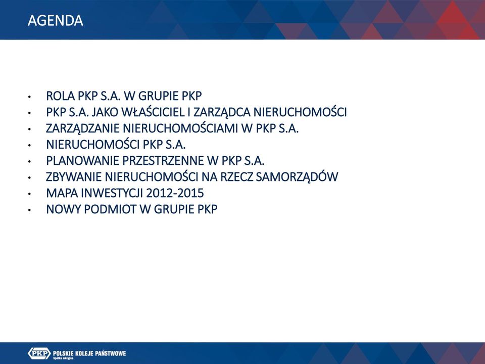 A. PLANOWANIE PRZESTRZENNE W PKP S.A. ZBYWANIE NIERUCHOMOŚCI NA