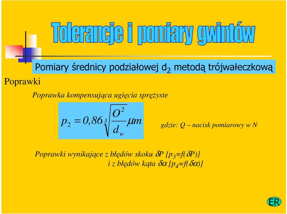 0,86 3 O d µ m gdzie: Q nacisk pomiarowy w N w Poprawki