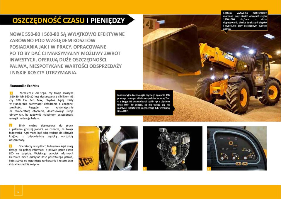 EcoMax wytwarza maksymalny moment przy niskich obrotach rzędu 1500-1600 obr/min co służy dopasowaniu silnika do skrzyni biegów i hydrauliki przy oszczędnym zużyciu paliwa.
