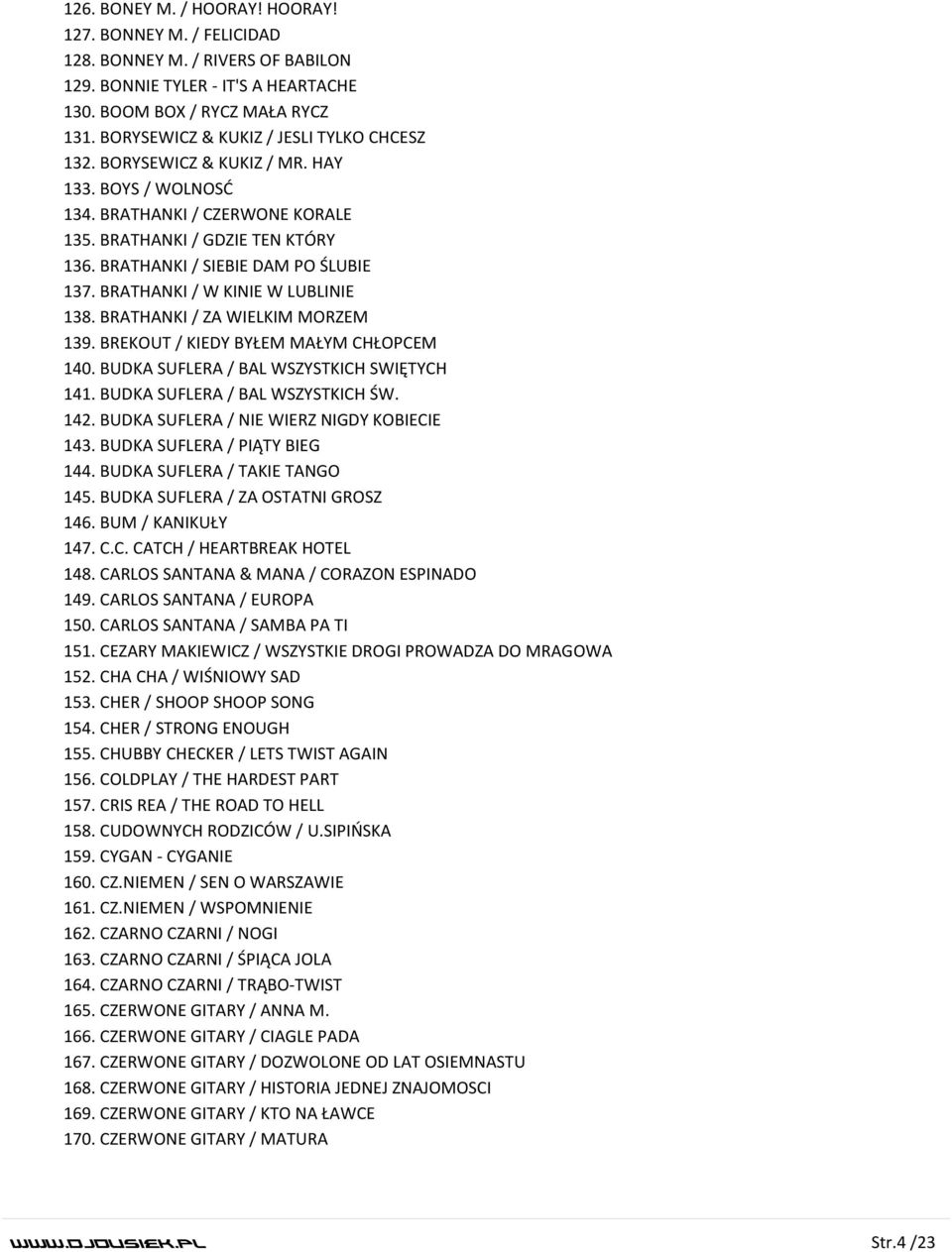 BRATHANKI / SIEBIE DAM PO ŚLUBIE 137. BRATHANKI / W KINIE W LUBLINIE 138. BRATHANKI / ZA WIELKIM MORZEM 139. BREKOUT / KIEDY BYŁEM MAŁYM CHŁOPCEM 140. BUDKA SUFLERA / BAL WSZYSTKICH SWIĘTYCH 141.