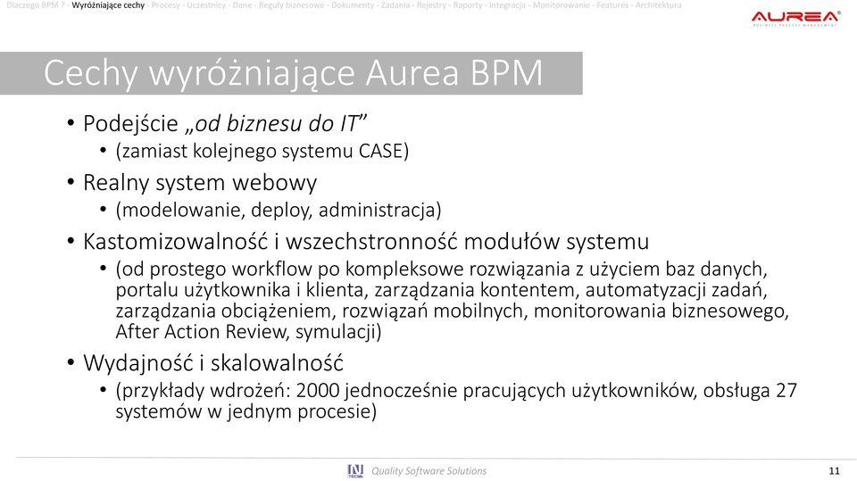 Podejście od biznesu do IT (zamiast kolejnego systemu CASE) Realny system webowy (modelowanie, deploy, administracja) Kastomizowalność i wszechstronność modułów systemu (od prostego workflow po