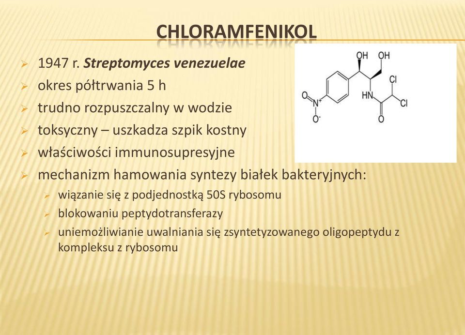 uszkadza szpik kostny właściwości immunosupresyjne mechanizm hamowania syntezy białek