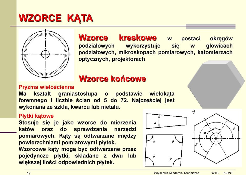 Najczęściej jest wykonana ze szkła, kwarcu lub metalu. Płytki kątowe Stosuje się je jako wzorce do mierzenia kątów oraz do sprawdzania narzędzi pomiarowych.