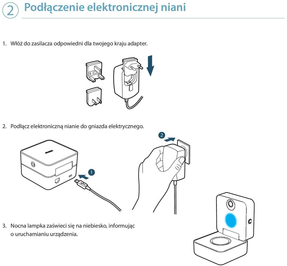 Podłącz elektroniczną nianie do gniazda elektrycznego.