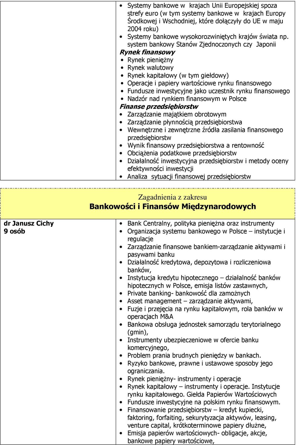 system bankowy Stanów Zjednoczonych czy Japonii Rynek finansowy Rynek pieniężny Rynek walutowy Rynek kapitałowy (w tym giełdowy) Operacje i papiery wartościowe rynku finansowego Fundusze inwestycyjne