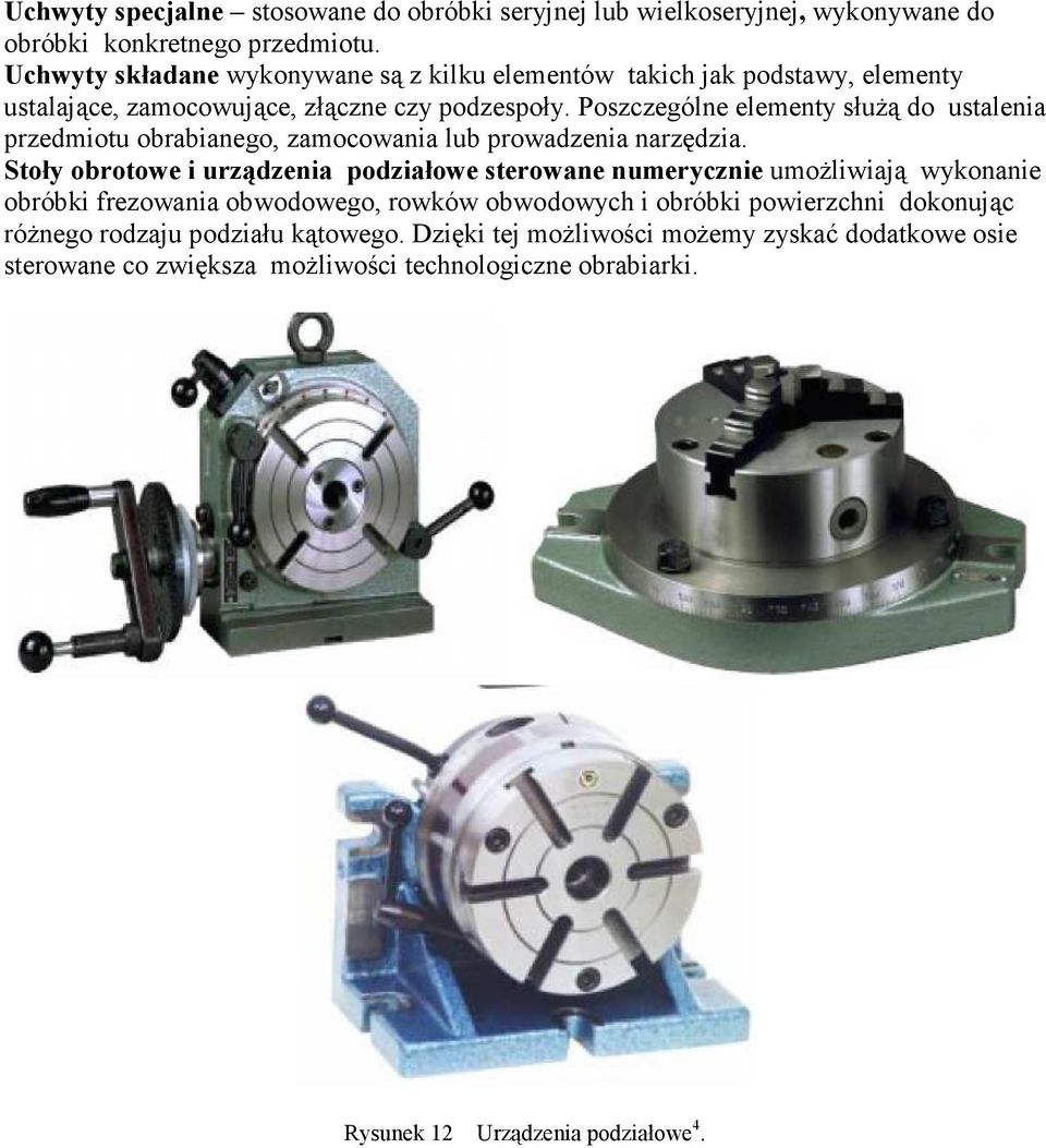 Poszczególne elementy służą do ustalenia przedmiotu obrabianego, zamocowania lub prowadzenia narzędzia.