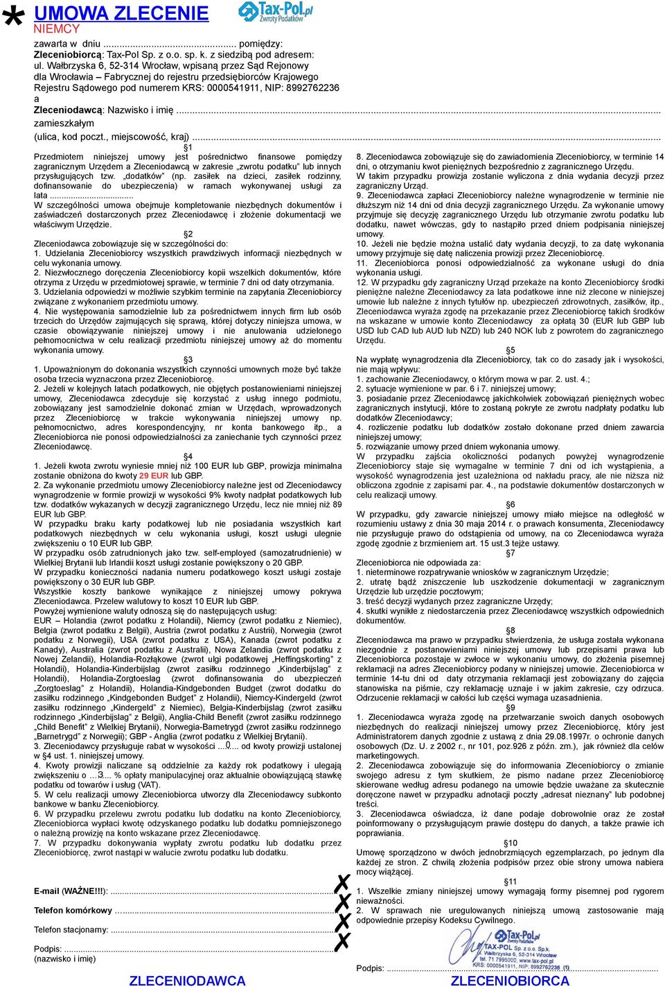 Nazwisko i imię... zamieszkałym (ulica, kod poczt., miejscowość, kraj).