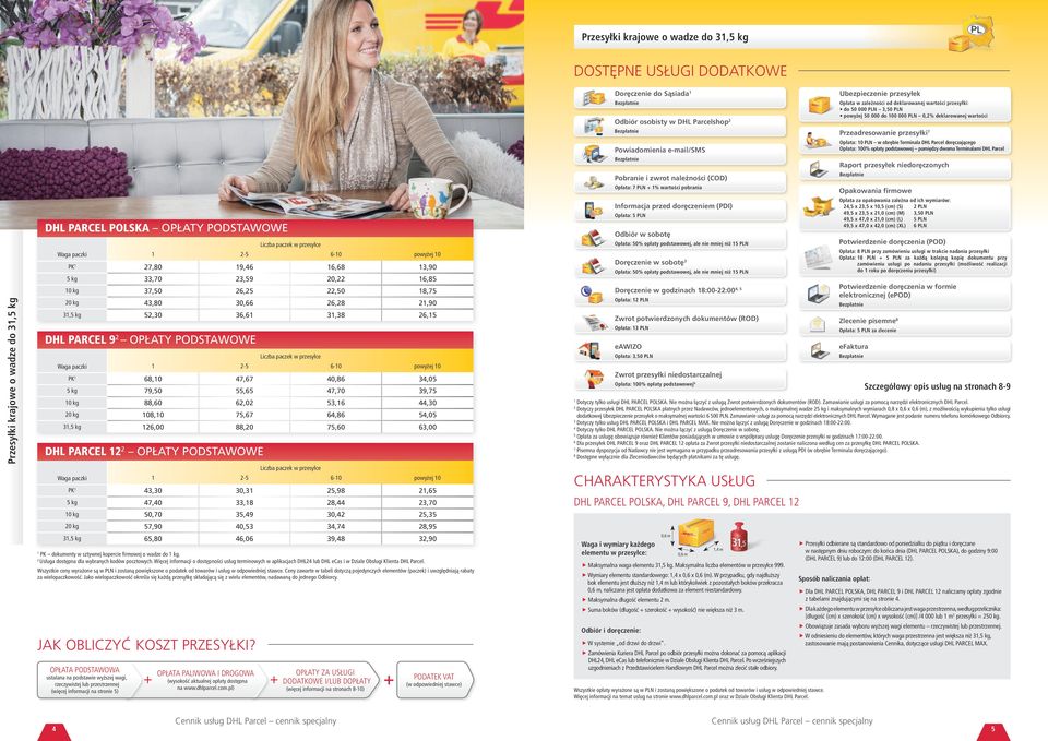 47,70 9,7 0 kg 88,60 6,0,6 44,0 0 kg 08,0 7,67 64,86 4,0, kg 6,00 88,0 7,60 6,00 DHL PARCEL OPŁATY PODSTAWOWE Liczba paczek w przesyłce Waga paczki - 6-0 powyżej 0 PK 4,0 0,,98,6 kg 47,40,8 8,44,70 0